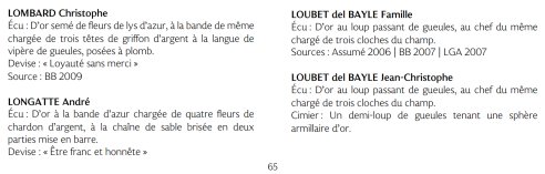 Registre héraldique de France, Héraldique française vivante, Loubet del Bayle