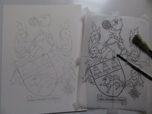 Esquisse d'armoiries Loubet del Bayle avec badge par Laurent Granier, héraldiste lyonnais
