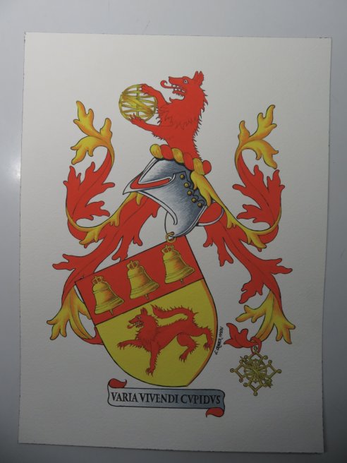 Esquisse d'armoiries Loubet del Bayle avec badge par Laurent Granier, héraldiste lyonnais