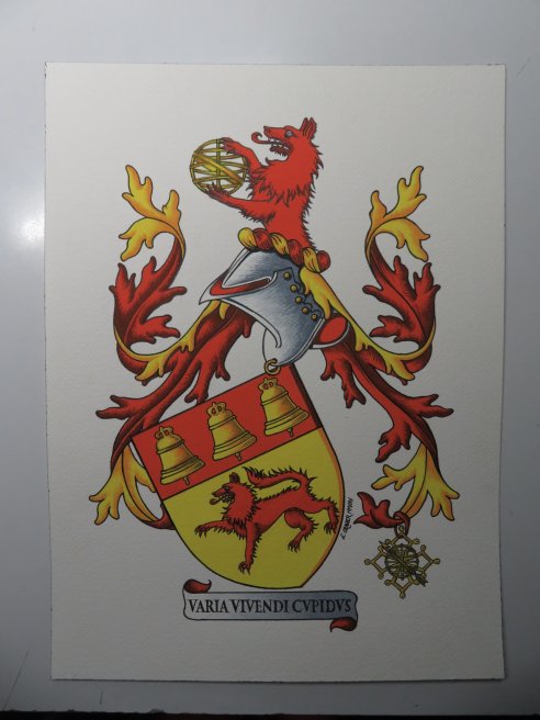 Esquisse d'armoiries Loubet del Bayle avec badge par Laurent Granier, héraldiste lyonnais
