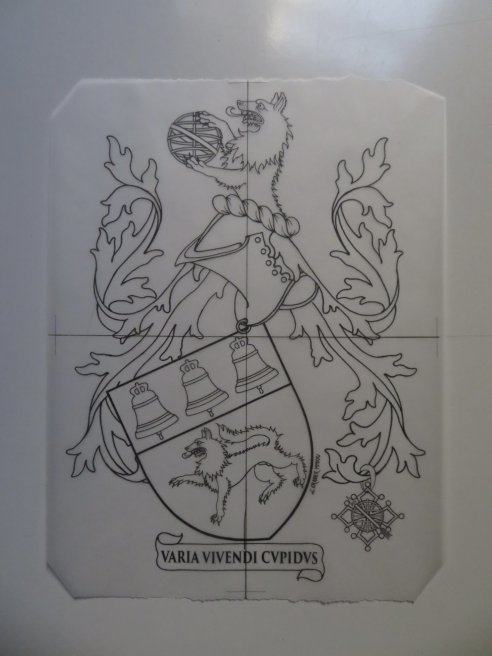 Esquisse d'armoiries Loubet del Bayle avec badge par Laurent Granier, héraldiste lyonnais