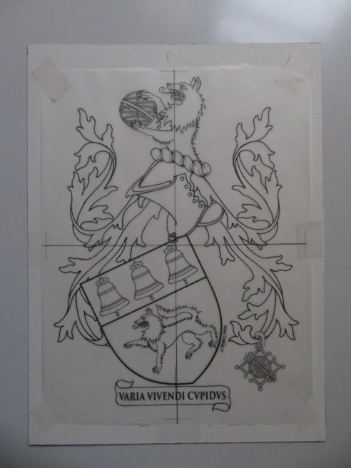 Esquisse d'armoiries Loubet del Bayle avec badge par Laurent Granier, héraldiste lyonnais