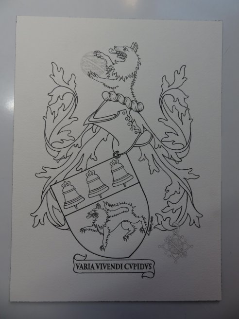 Esquisse d'armoiries Loubet del Bayle avec badge par Laurent Granier, héraldiste lyonnais