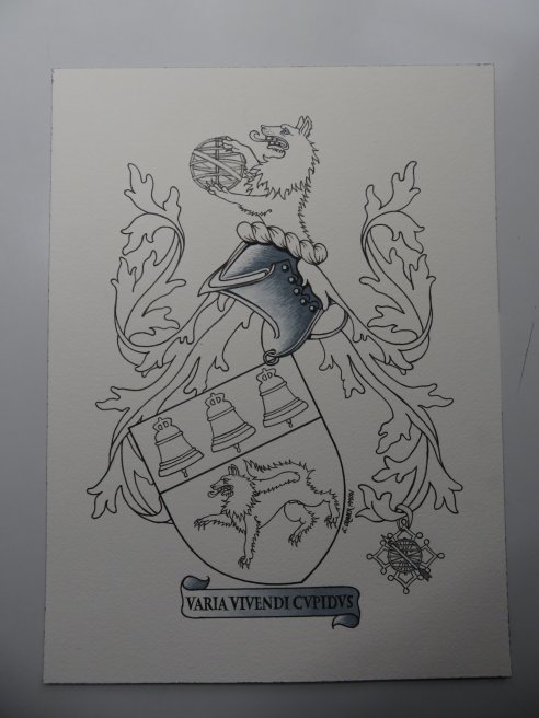 Esquisse d'armoiries Loubet del Bayle avec badge par Laurent Granier, héraldiste lyonnais