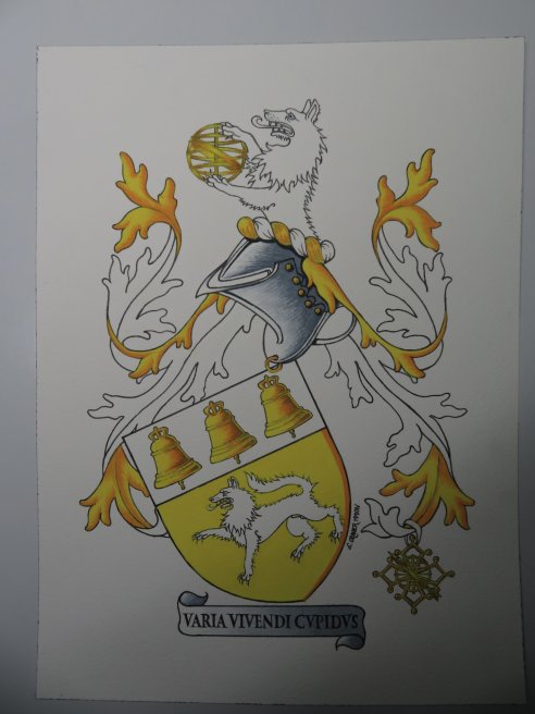 Esquisse d'armoiries Loubet del Bayle avec badge par Laurent Granier, héraldiste lyonnais