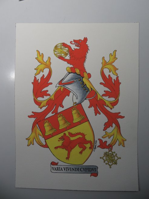 Esquisse d'armoiries Loubet del Bayle avec badge par Laurent Granier, héraldiste lyonnais