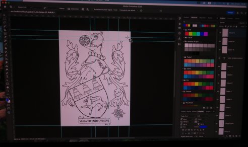 Esquisse d'armoiries Loubet del Bayle avec badge par Laurent Granier, héraldiste lyonnais