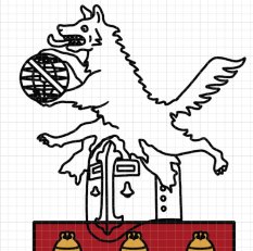 Esquisse de cimier au loup écorché
