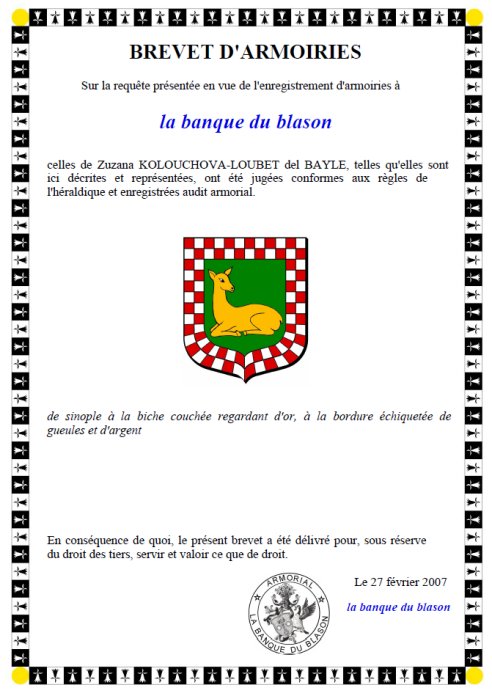 Brevet d'armoiries de la Banque du Blason, 2007